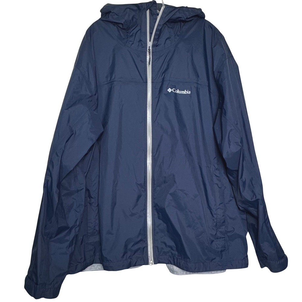 Columbia Omni-Tech Rain Jacket Mens Navy Blue Waterproof Packable Hood Shell 3XL